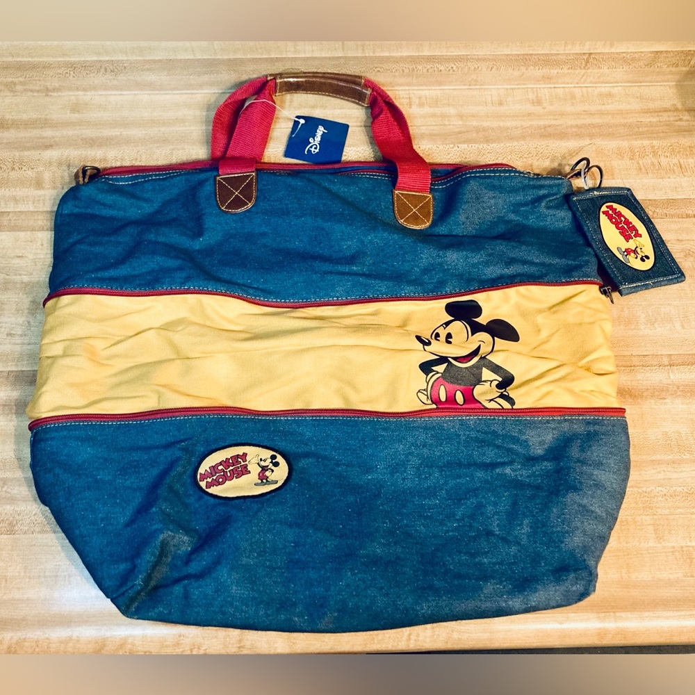 Vintage 90s Walt Disney Mickey Mouse Large Denim Tote Duffle Bag NWT